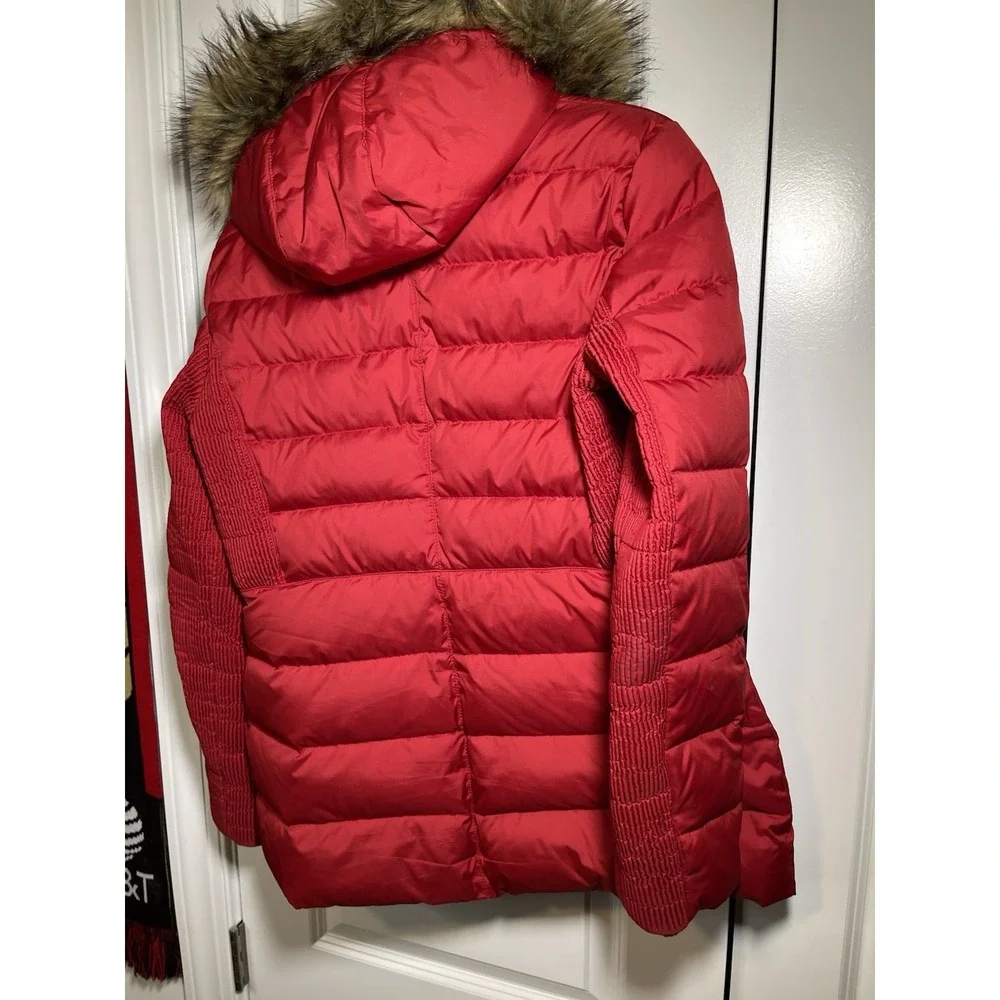 Michael Kors Red Women's‎ Coat Size Medium Faux Fur Hood Puffer Jacket EUC